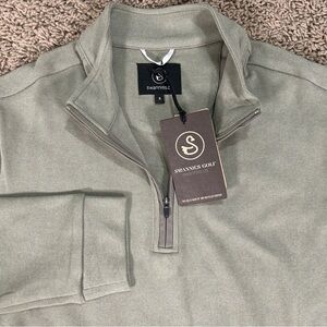 NWT SWANNIES Mens Small Olive Heather 1/4 Zip Pullover Tucson National Sweater